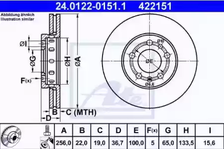 DISK PREDNJI 22x256 mm AUDI A3 - GOLF 4 1997- ATE, 1J0615301L, 24.0122-0151.1