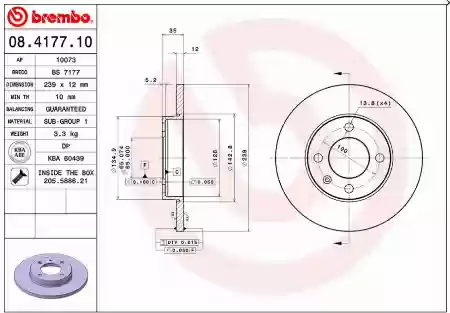 DISK PREDNJI AUDI SEAT VW 239x12 1973-1998 BREMBO 321615301, 08.4177.10