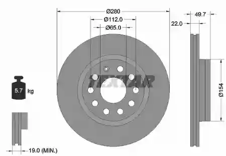 DISK PREDNJI VENTILIRAJUĆI 22X280 GOLF 5 TEXTAR ,1K0615301AC