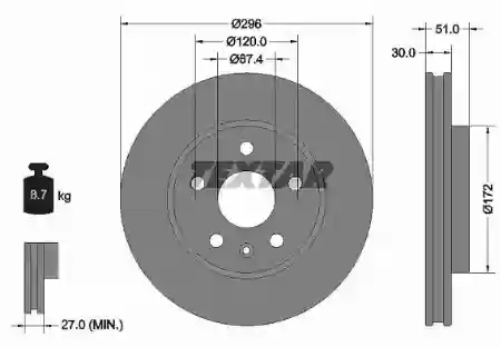 DISK PREDNJI VENTILIRAJUĆI  296X30 INSIGNIA 16 COLI  TEXTAR,
