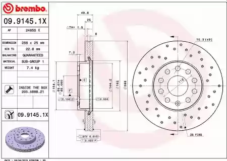 DISK PREDNJI VENTILIRAJUĆI AUDI A3 SEAT LEON ALTEA ŠKODA OCTAVIA VW G5 G6 G7 25X288 BREMBO 1K0615301