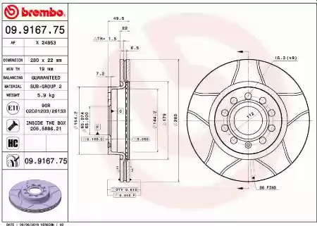 DISK PREDNJI VENTILIRAJUĆI AUDI A3 SEAT TOLEDO 3 ŠKODA OCTAVIA 3  VW G6 22X280 BREMBO 1K0615301AK, 0