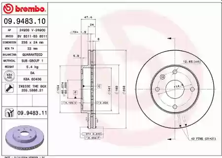 DISK PREDNJI VENTILIRAJUĆI CHEVROLET EPICA LACETTI NUBIRA REZZO DAEWOO 256X24 BREMBO 96549782, 09.94