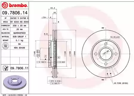 DISK PREDNJI VENTILIRAJUĆI FORD FIESTA 4 FOKUS 1 FUSION PUMA KA MAZDA 121 258x22 BREMBO 4077455, 09.