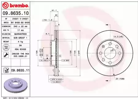DISK PREDNJI VENTILIRAJUĆI OPEL CORSA C 240X20 BREMBO 0569021, 09.8635.11