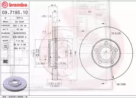 DISK PREDNJI VENTILIRAJUĆI VW PASAT B5 25X282 1997-2000 BREMBO 8E0615301A-C, 09.7195.10