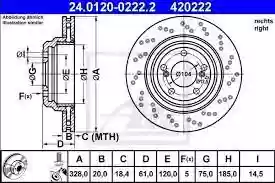 DISK ZADNJI BMW E46 M3 DESNI -2006 buseni ATE OE: 34212282304, 24.0120-0222.2