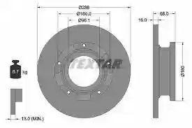 DISK ZADNJI, FORD TRANSIT-TOURNEO, 2012-2018 16x288mm TEXTAR, 1867715, 93260703,