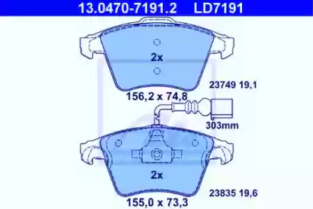 Pločice prednje VW TUAREG 16 COLI, 2003- ATE, 7L6698151B, 13