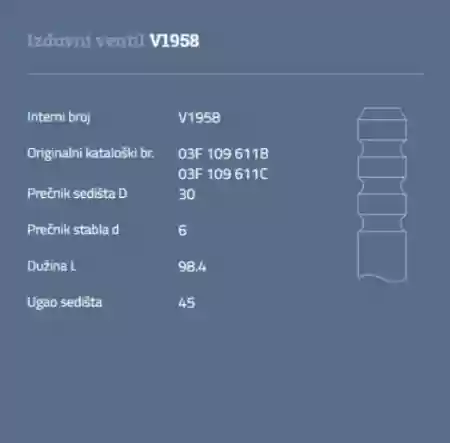 VENTIL IZDUVNI AUDI SEAT SKODA VW 1.2TSI 03F109611B, V1958