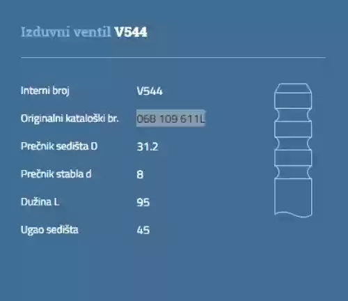 VENTIL IZDUVNI VW LT 28 55 GOLF 2 AUDI 80 100 AUTOVENTIL 068
