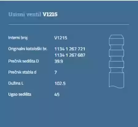 VENTIL USISNI BMW M20 2000CM3 AUTOVENTIL11341267721, V1215