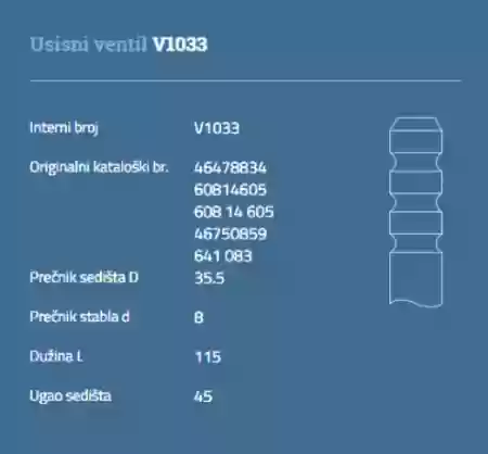 VENTIL USISNI FIAT LANCIA ALFA ROMEO 1900CM3 DT 8V AUTOVENTI