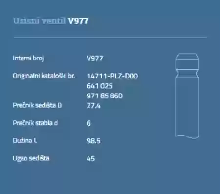 VENTIL USISNI OPEL ASTRA MERIVA 1700CM3 DT DTL 0641025, V977